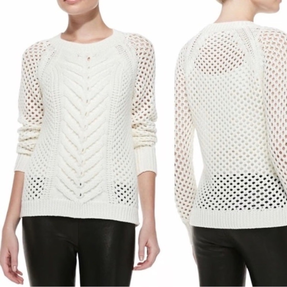Rebecca Taylor Fisherman Cream Open Knit‎ Sweater Size Medium Women’s